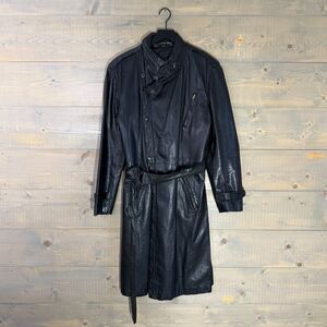 Vintage 70s -80s J Walden Black Leather Asymmetrical Zip Belted Coat It 44, XS-S